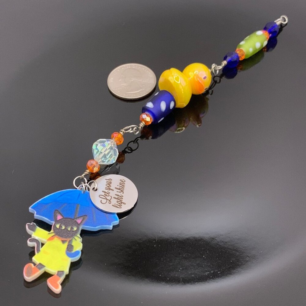 Cat In Rain Duck Car Rearview Mirror Suncatcher Prism Charm Gift Handmade CC110